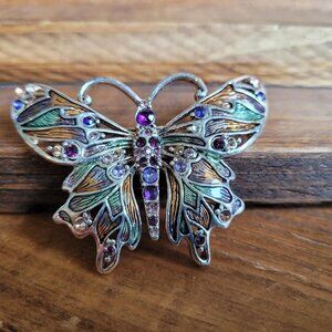 Monet Signed Butterfly Brooch on Gold Toned  and Enameled Body FREE SHIP
